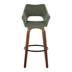 Mustang 30" Fixed-Height Barstool - Set of 2 - Walnut Wood, Green Fabric, Black Metal