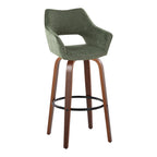 Mustang 30" Fixed-Height Barstool - Set of 2 - Walnut Wood, Green Fabric, Black Metal