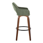 Mustang 30" Fixed-Height Barstool - Set of 2 - Walnut Wood, Green Fabric, Black Metal