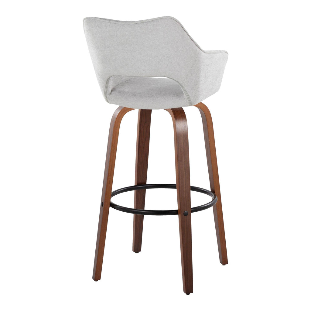 Mustang 30" Fixed-Height Barstool - Set of 2 - Walnut Wood, Grey Fabric, Black Metal