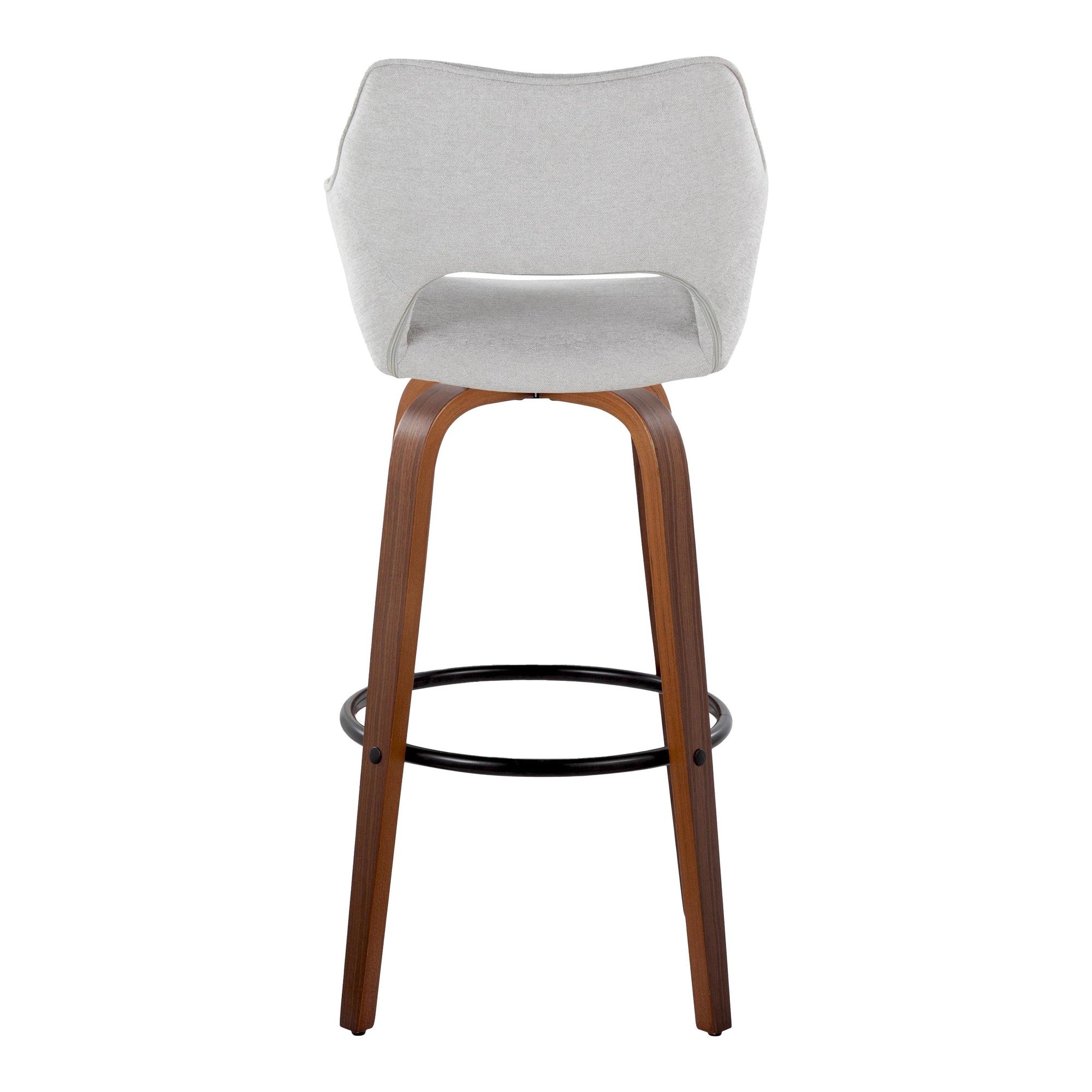 Mustang 30" Fixed-Height Barstool - Set of 2 - Walnut Wood, Grey Fabric, Black Metal