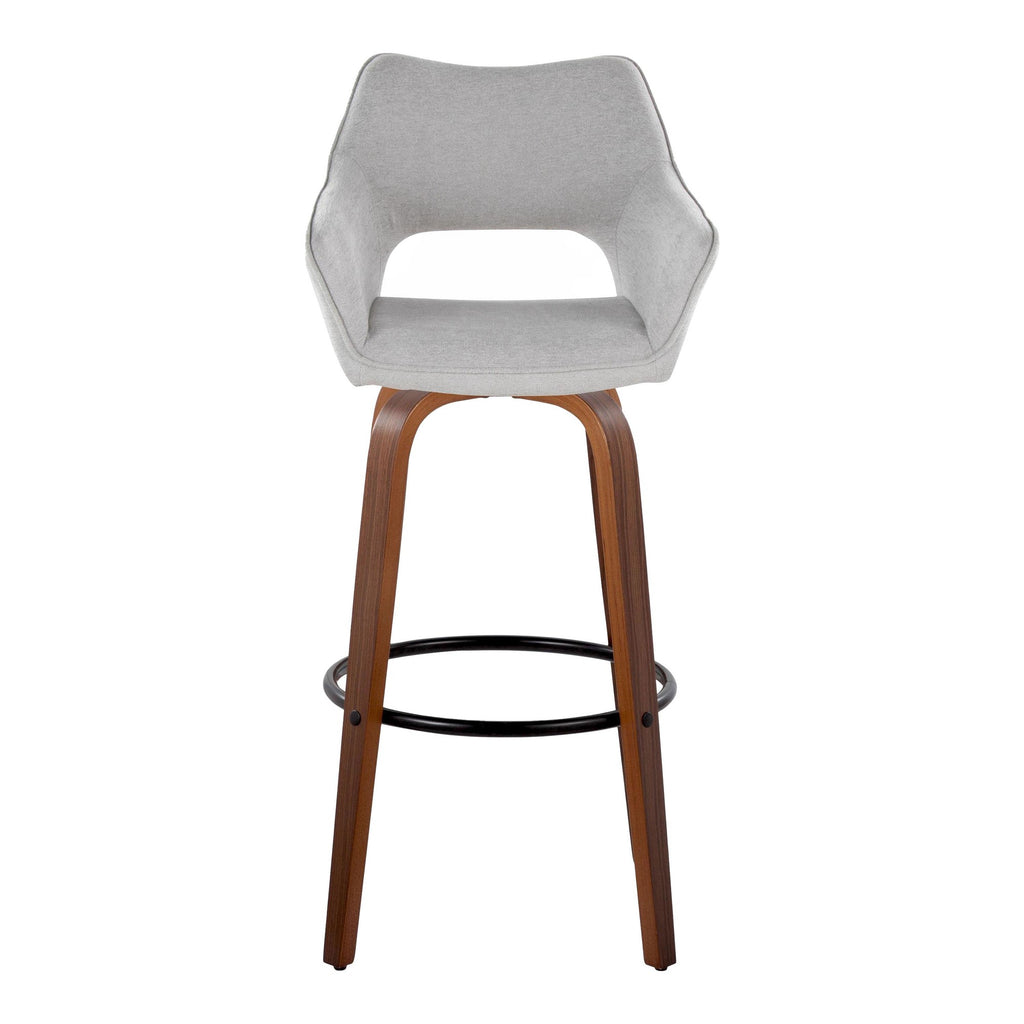 Mustang 30" Fixed-Height Barstool - Set of 2 - Walnut Wood, Grey Fabric, Black Metal