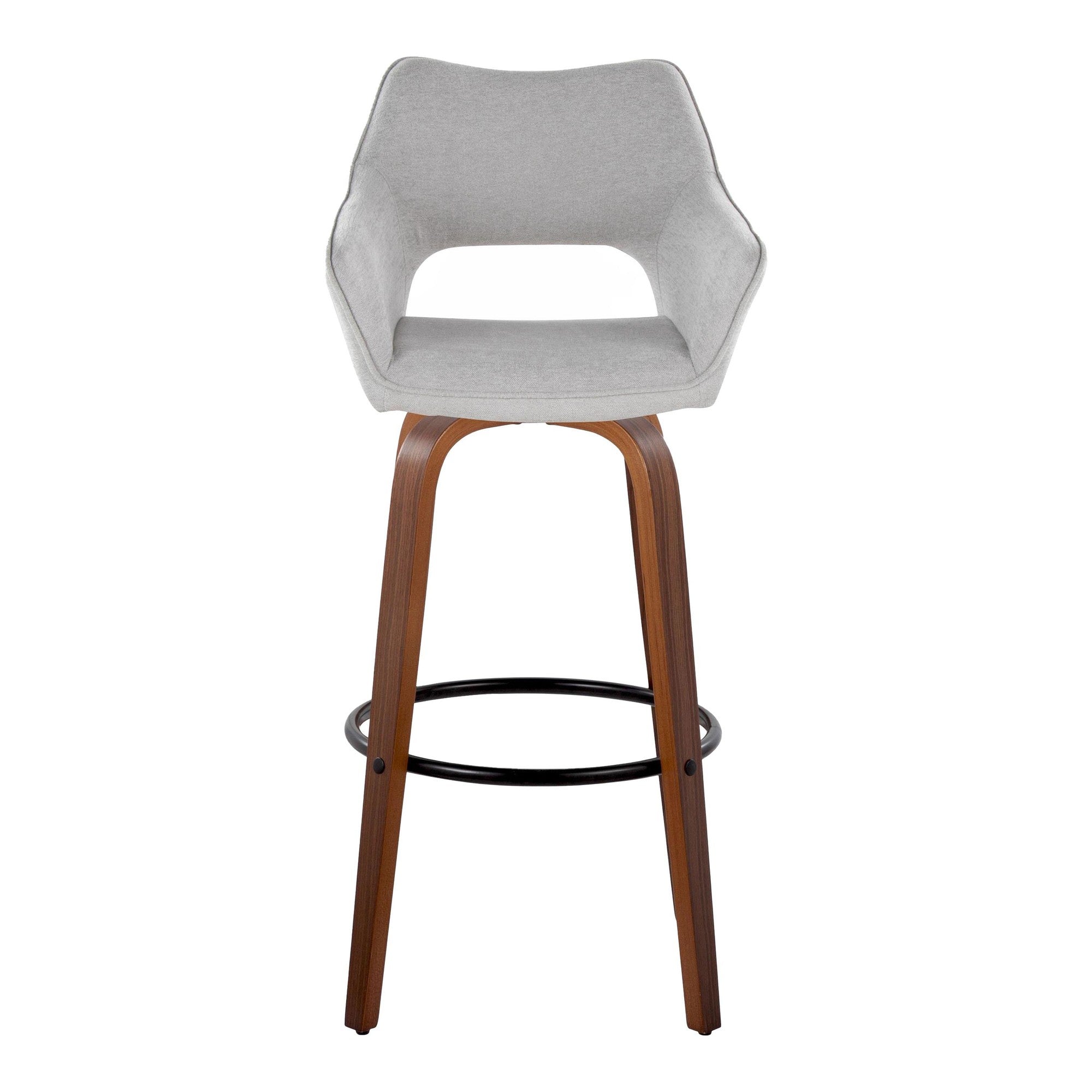 Mustang 30" Fixed-Height Barstool - Set of 2 - Walnut Wood, Grey Fabric, Black Metal