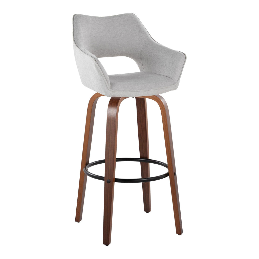 Mustang 30" Fixed-Height Barstool - Set of 2 - Walnut Wood, Grey Fabric, Black Metal