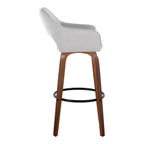 Mustang 30" Fixed-Height Barstool - Set of 2 - Walnut Wood, Grey Fabric, Black Metal