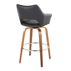 Mustang 30" Fixed-Height Xl Barstool - Set of 2 - Walnut Wood, Black PU, Chrome Metal