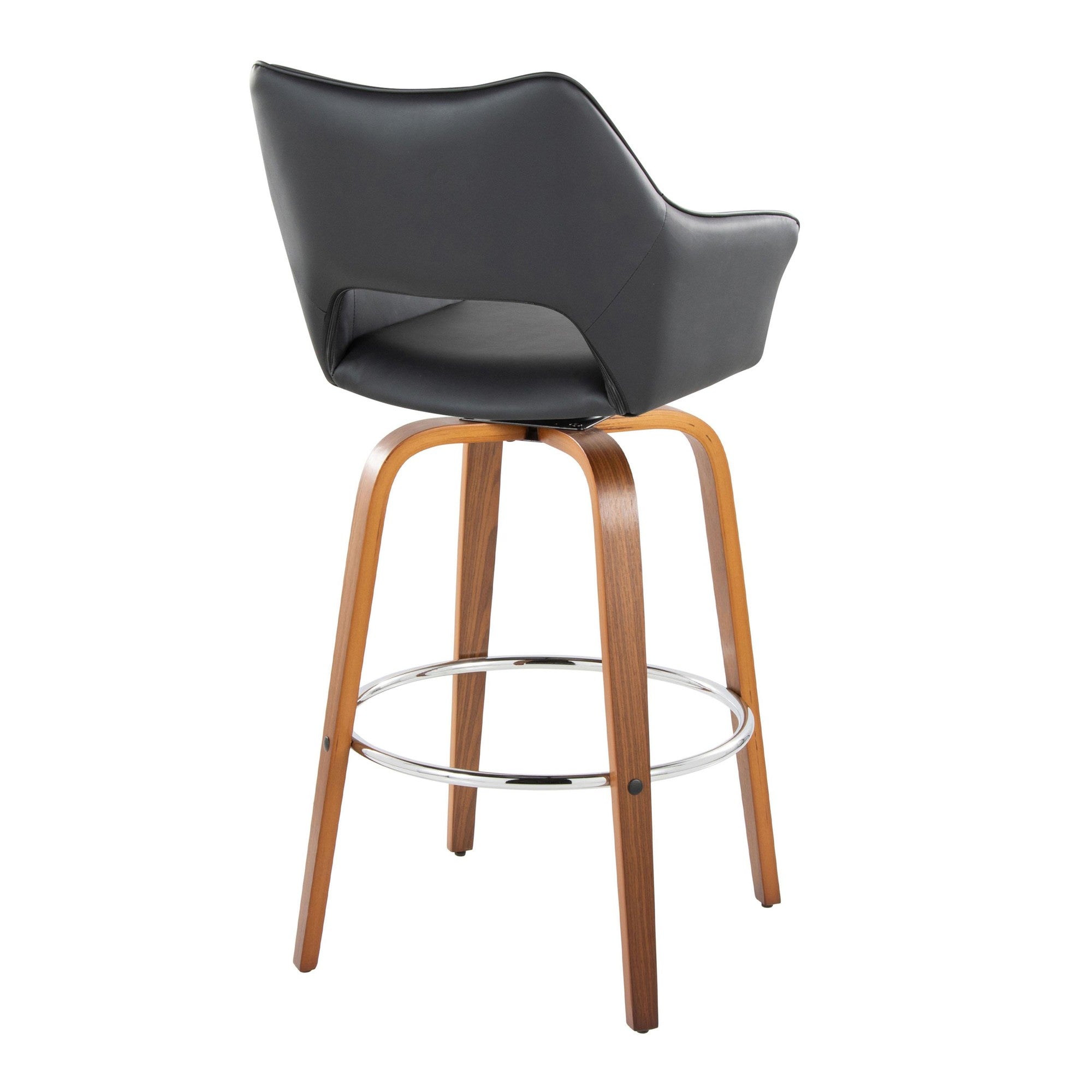 Mustang 30" Fixed-Height Xl Barstool - Set of 2 - Walnut Wood, Black PU, Chrome Metal