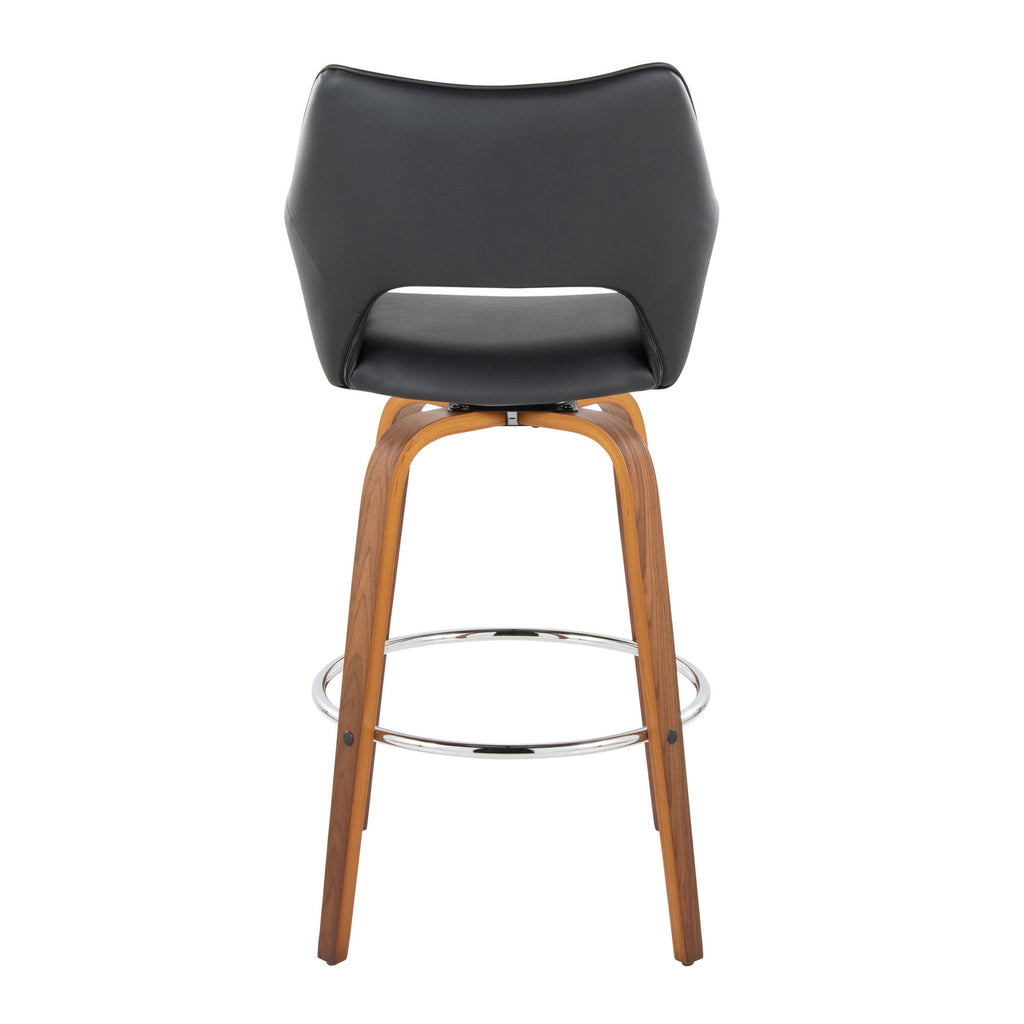Mustang 30" Fixed-Height Xl Barstool - Set of 2 - Walnut Wood, Black PU, Chrome Metal