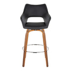 Mustang 30" Fixed-Height Xl Barstool - Set of 2 - Walnut Wood, Black PU, Chrome Metal