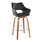 Mustang 30" Fixed-Height Xl Barstool - Set of 2 - Walnut Wood, Black PU, Chrome Metal