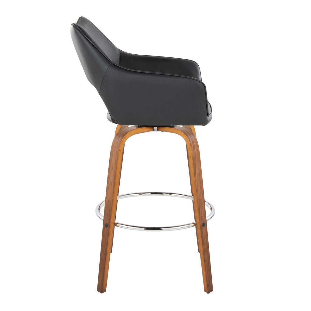 Mustang 30" Fixed-Height Xl Barstool - Set of 2 - Walnut Wood, Black PU, Chrome Metal