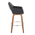 Mustang 30" Fixed-Height Xl Barstool - Set of 2 - Walnut Wood, Black PU, Chrome Metal