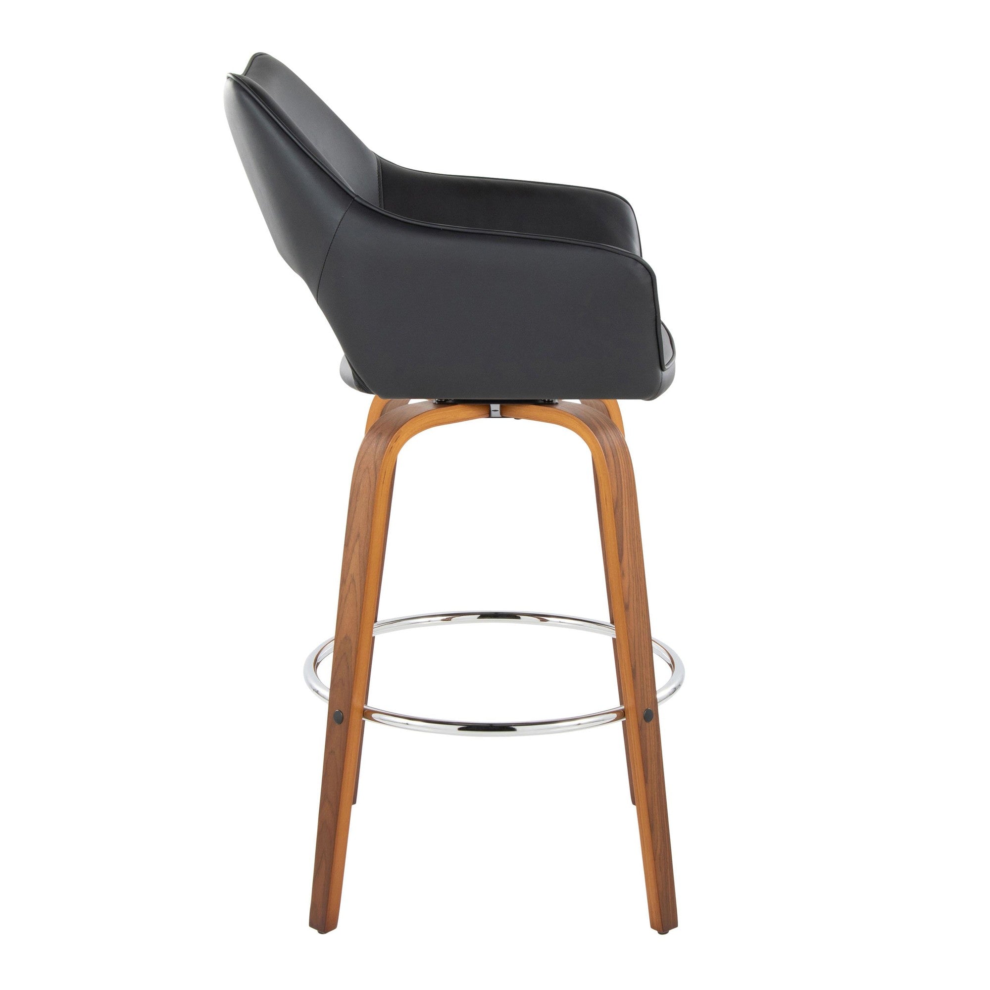 Mustang 30" Fixed-Height Xl Barstool - Set of 2 - Walnut Wood, Black PU, Chrome Metal
