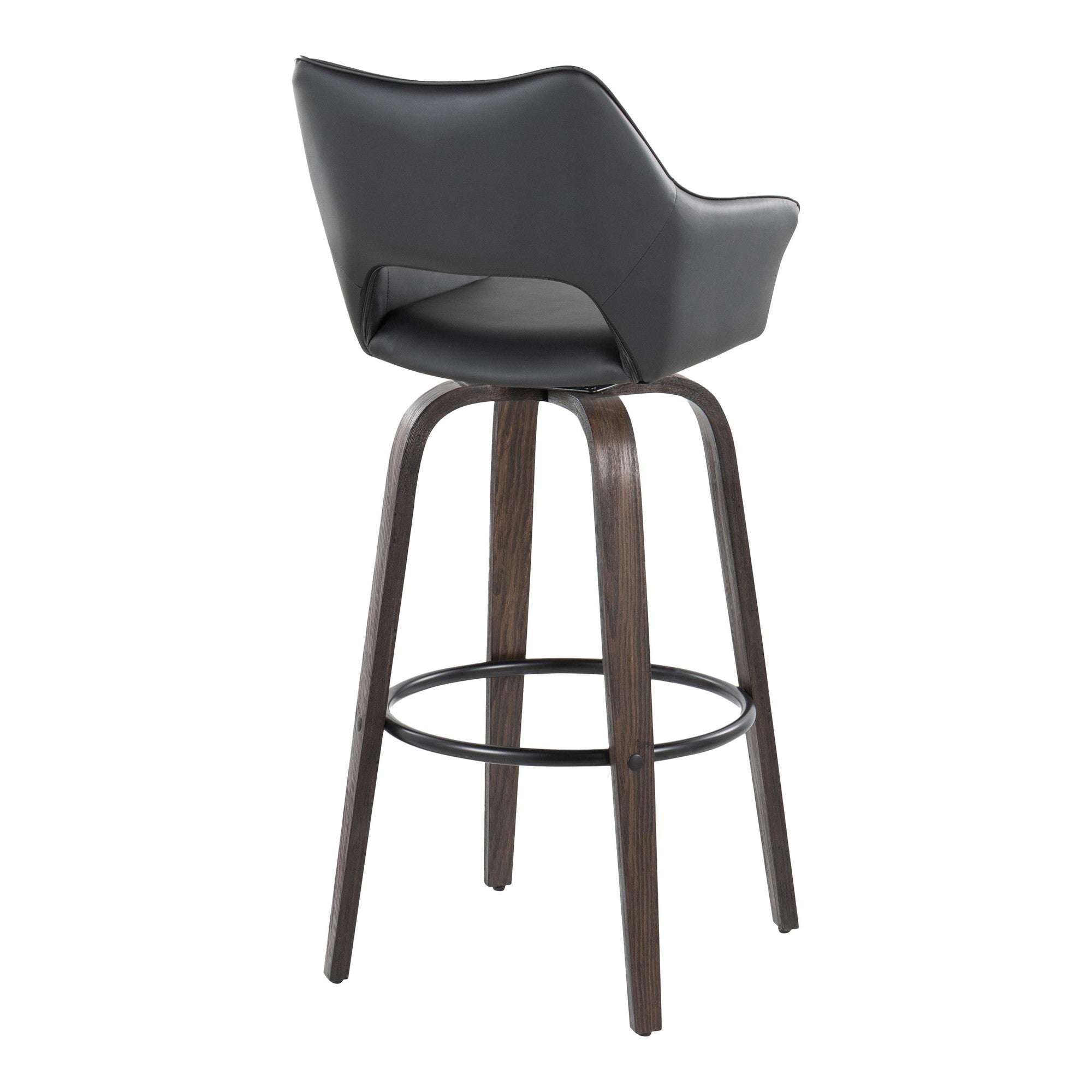 Mustang 30" Fixed-Height Barstool - Set of 2 - Walnut Glazed Wood, Black PU, Black Metal