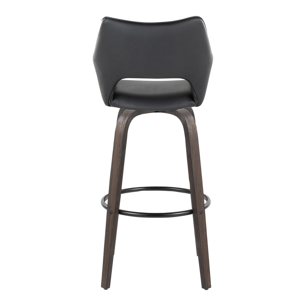 Mustang 30" Fixed-Height Barstool - Set of 2 - Walnut Glazed Wood, Black PU, Black Metal