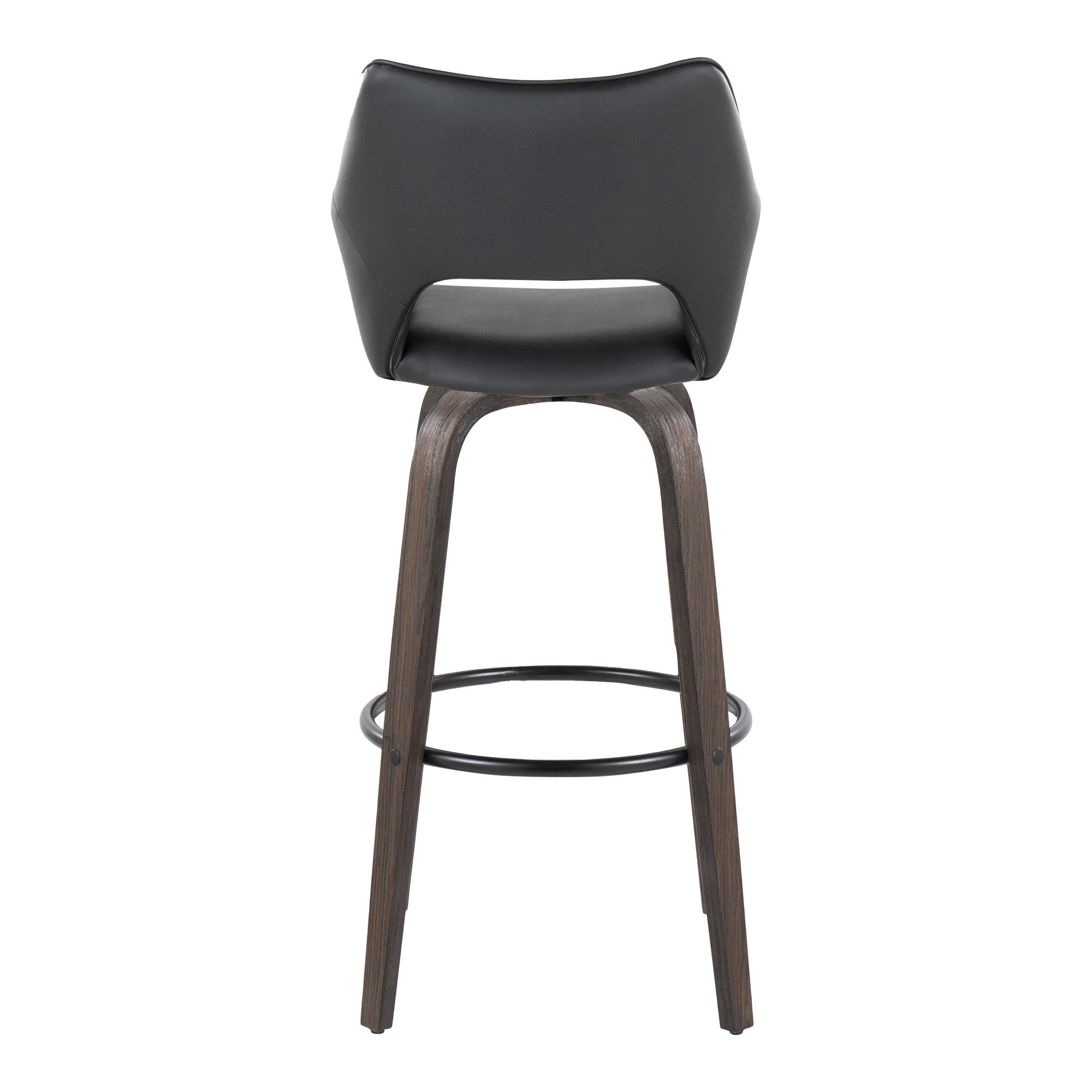 Mustang 30" Fixed-Height Barstool - Set of 2 - Walnut Glazed Wood, Black PU, Black Metal