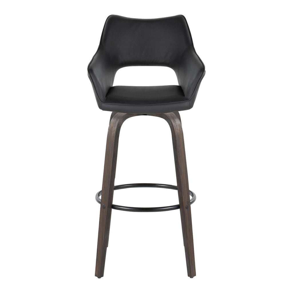 Mustang 30" Fixed-Height Barstool - Set of 2 - Walnut Glazed Wood, Black PU, Black Metal