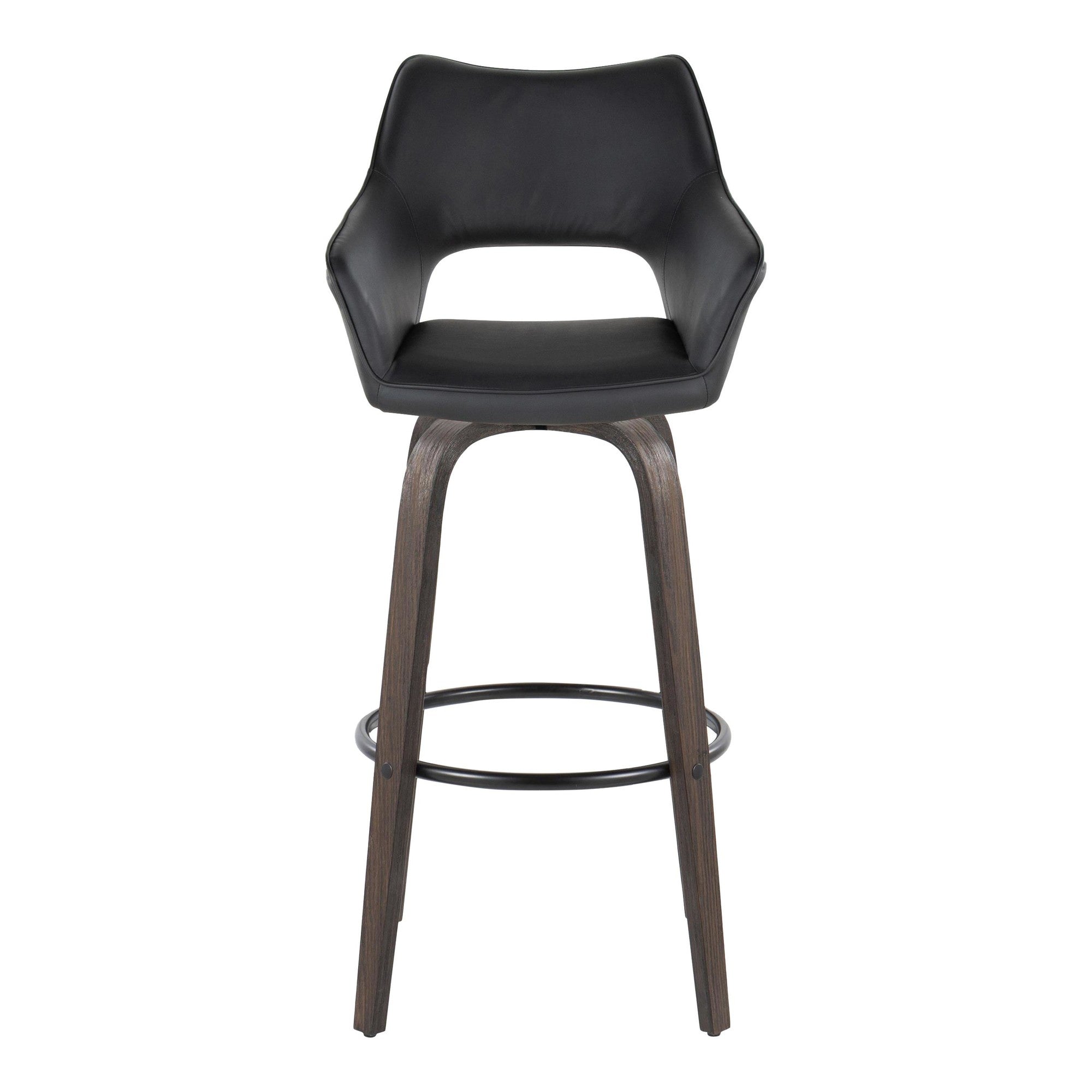 Mustang 30" Fixed-Height Barstool - Set of 2 - Walnut Glazed Wood, Black PU, Black Metal