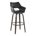 Mustang 30" Fixed-Height Barstool - Set of 2 - Walnut Glazed Wood, Black PU, Black Metal