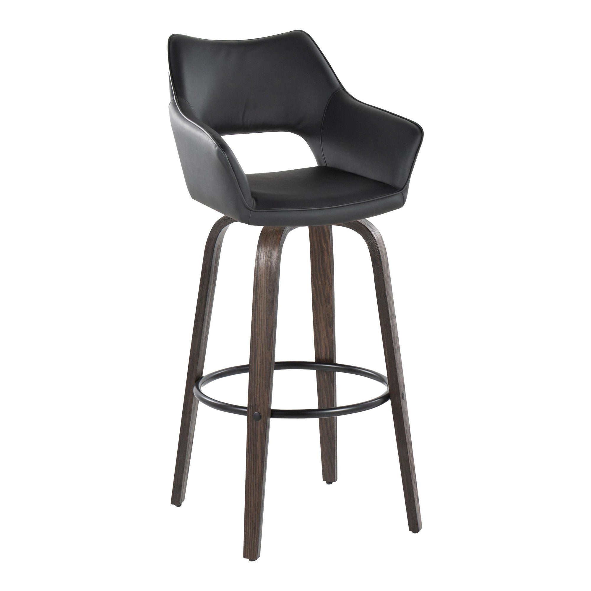 Mustang 30" Fixed-Height Barstool - Set of 2 - Walnut Glazed Wood, Black PU, Black Metal