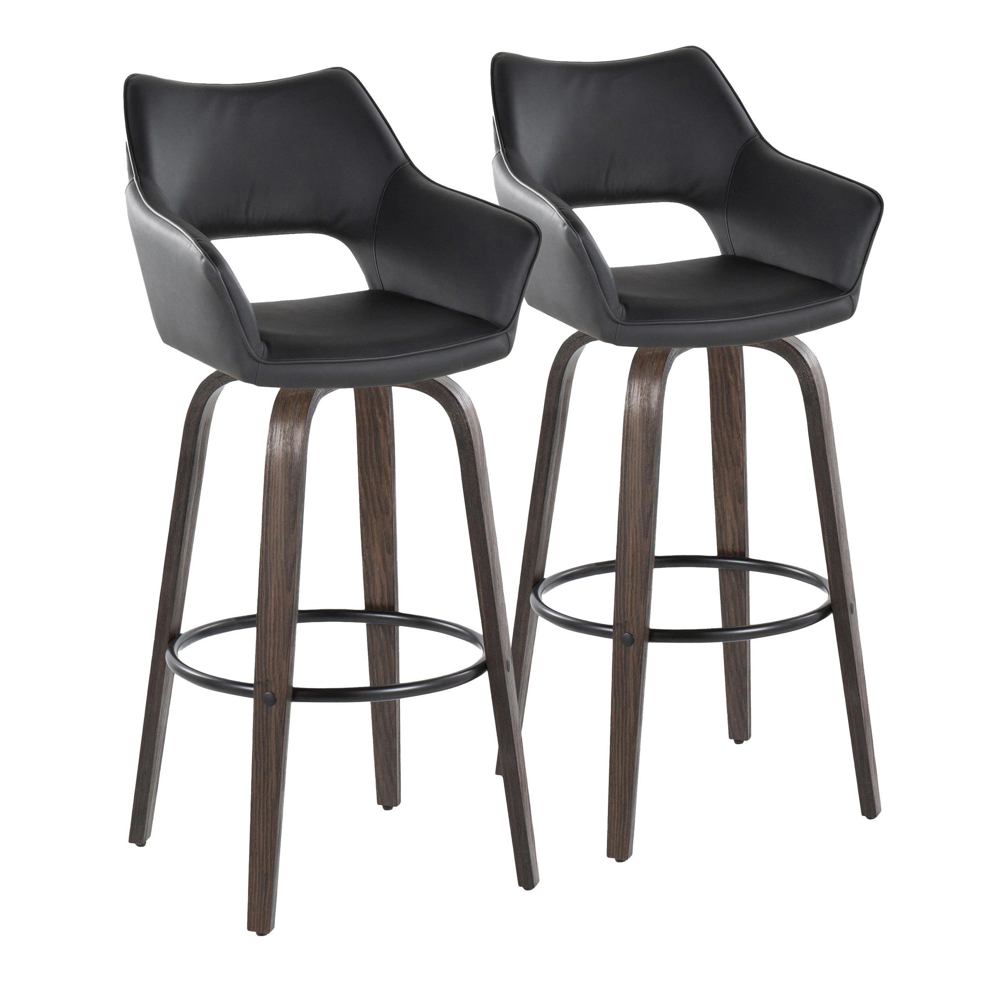 Mustang 30" Fixed-Height Barstool - Set of 2 - Walnut Glazed Wood, Black PU, Black Metal