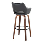 Mustang 30" Fixed-Height Barstool - Set of 2 - Walnut Wood, Black PU, Black Metal