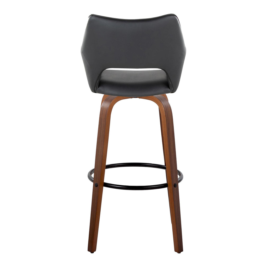 Mustang 30" Fixed-Height Barstool - Set of 2 - Walnut Wood, Black PU, Black Metal
