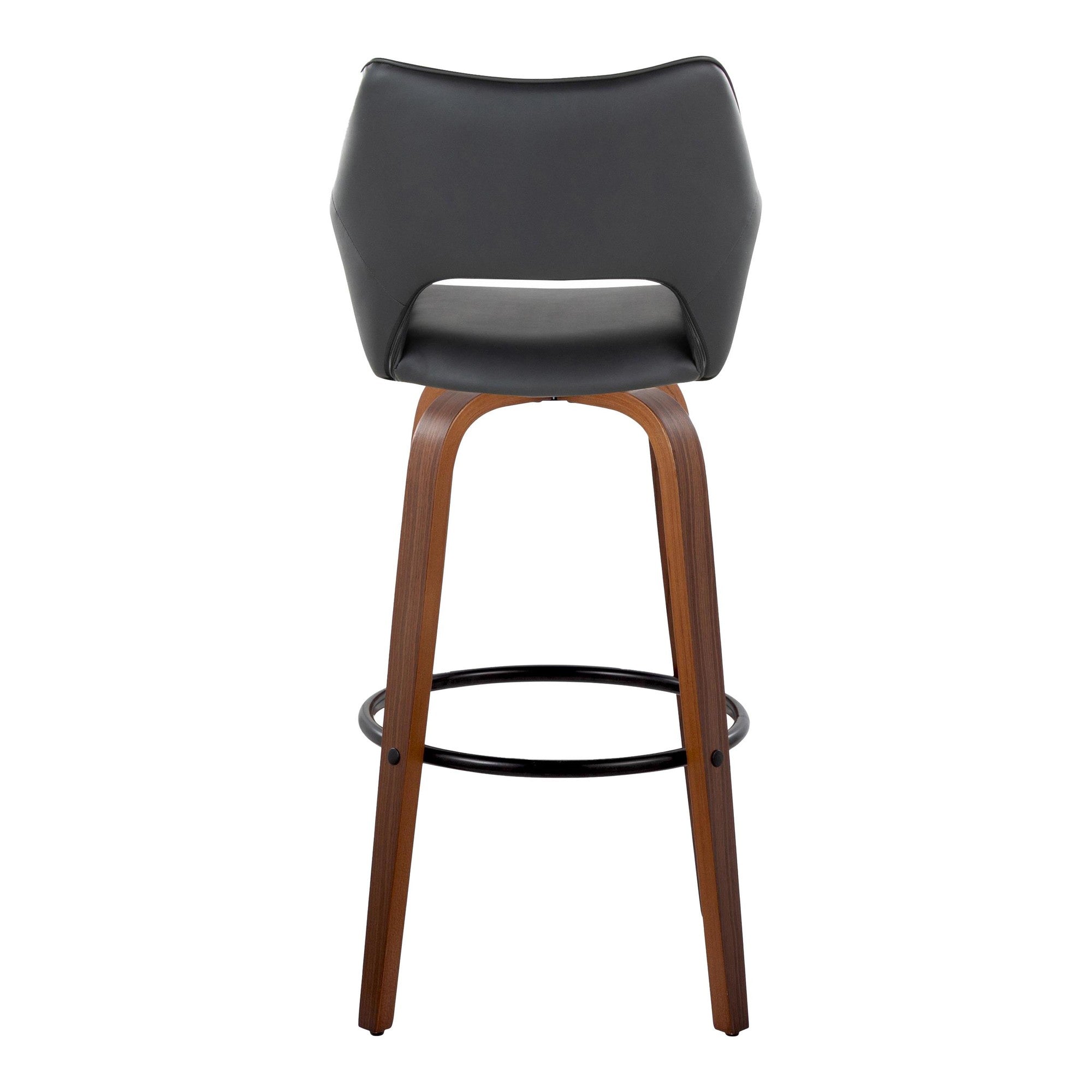 Mustang 30" Fixed-Height Barstool - Set of 2 - Walnut Wood, Black PU, Black Metal