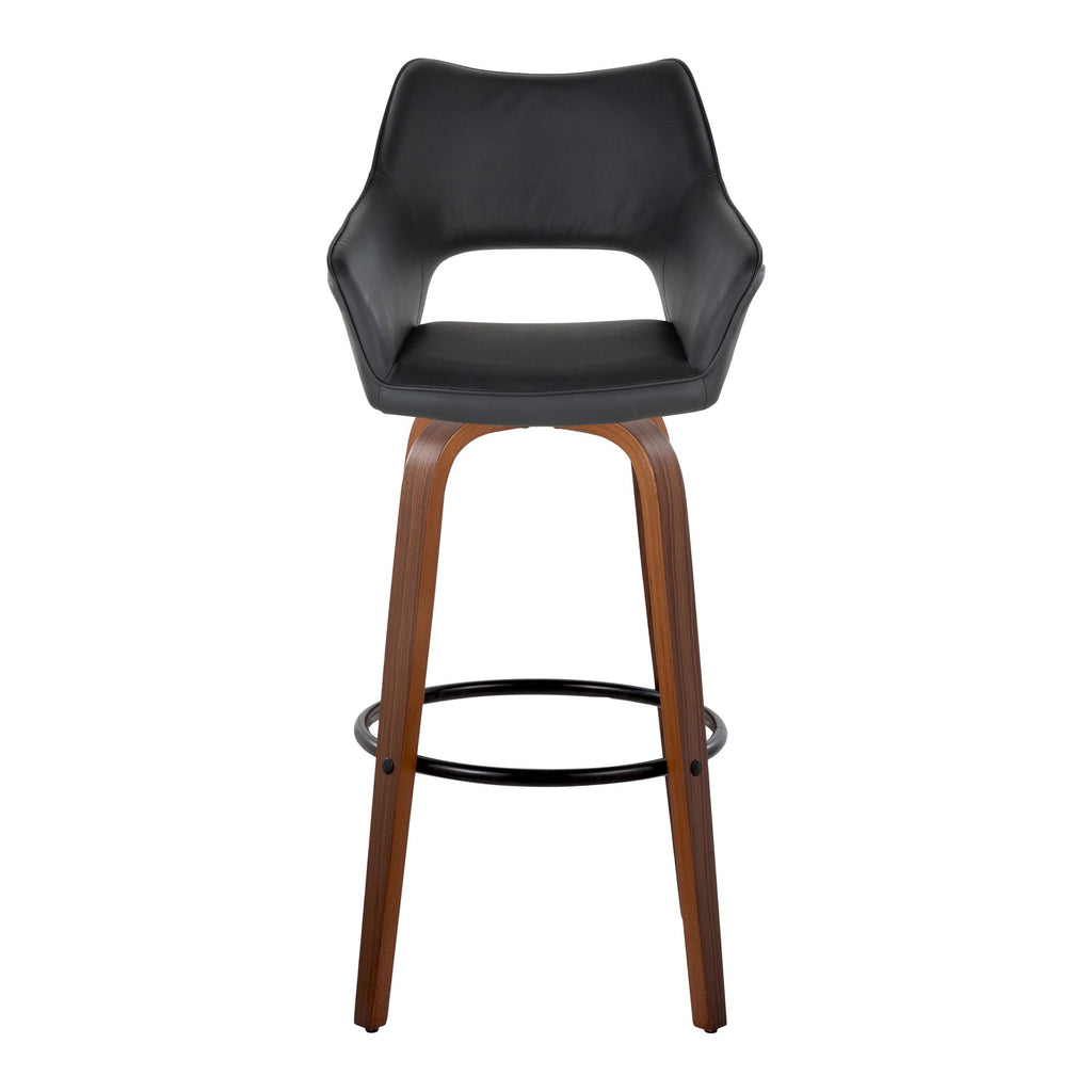 Mustang 30" Fixed-Height Barstool - Set of 2 - Walnut Wood, Black PU, Black Metal