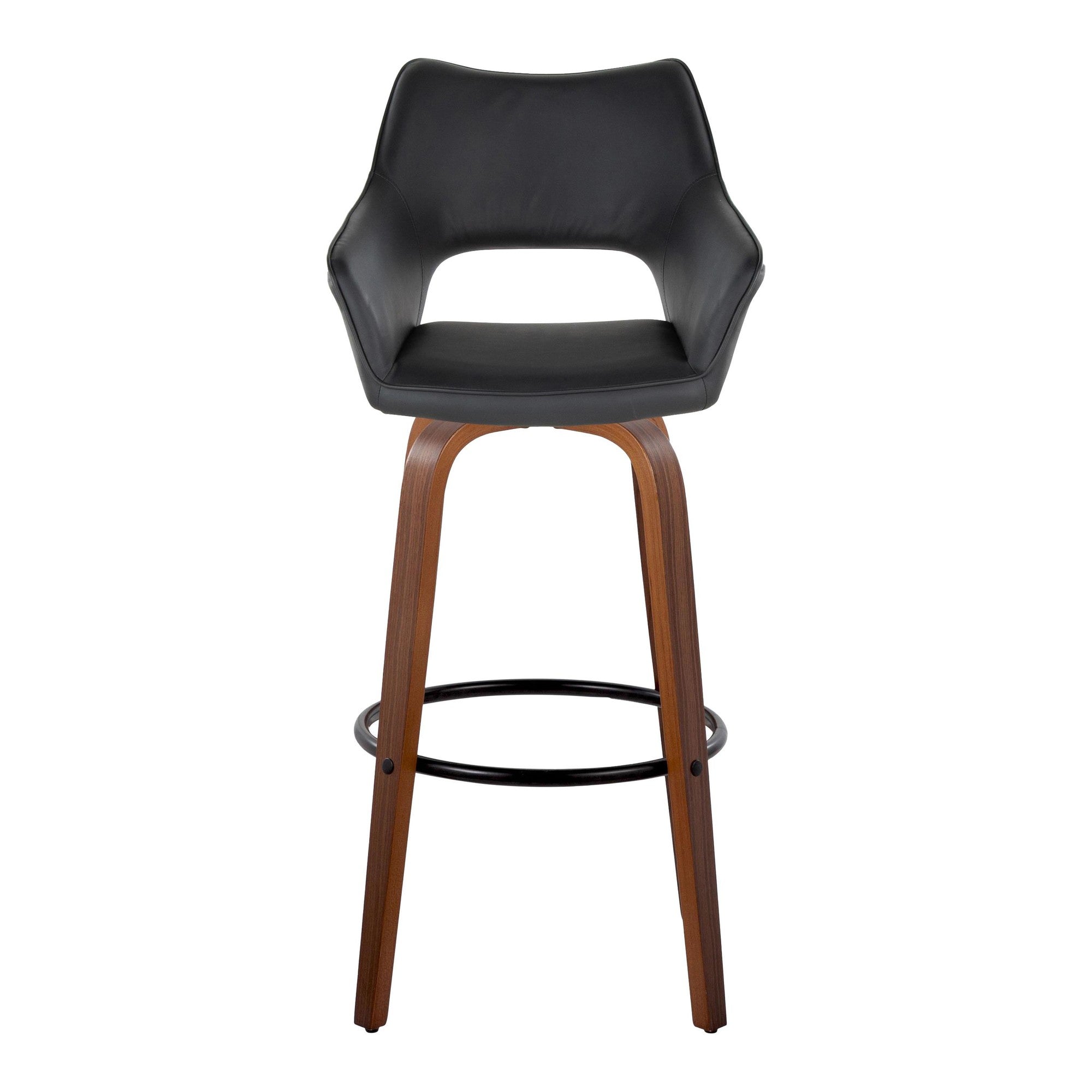 Mustang 30" Fixed-Height Barstool - Set of 2 - Walnut Wood, Black PU, Black Metal