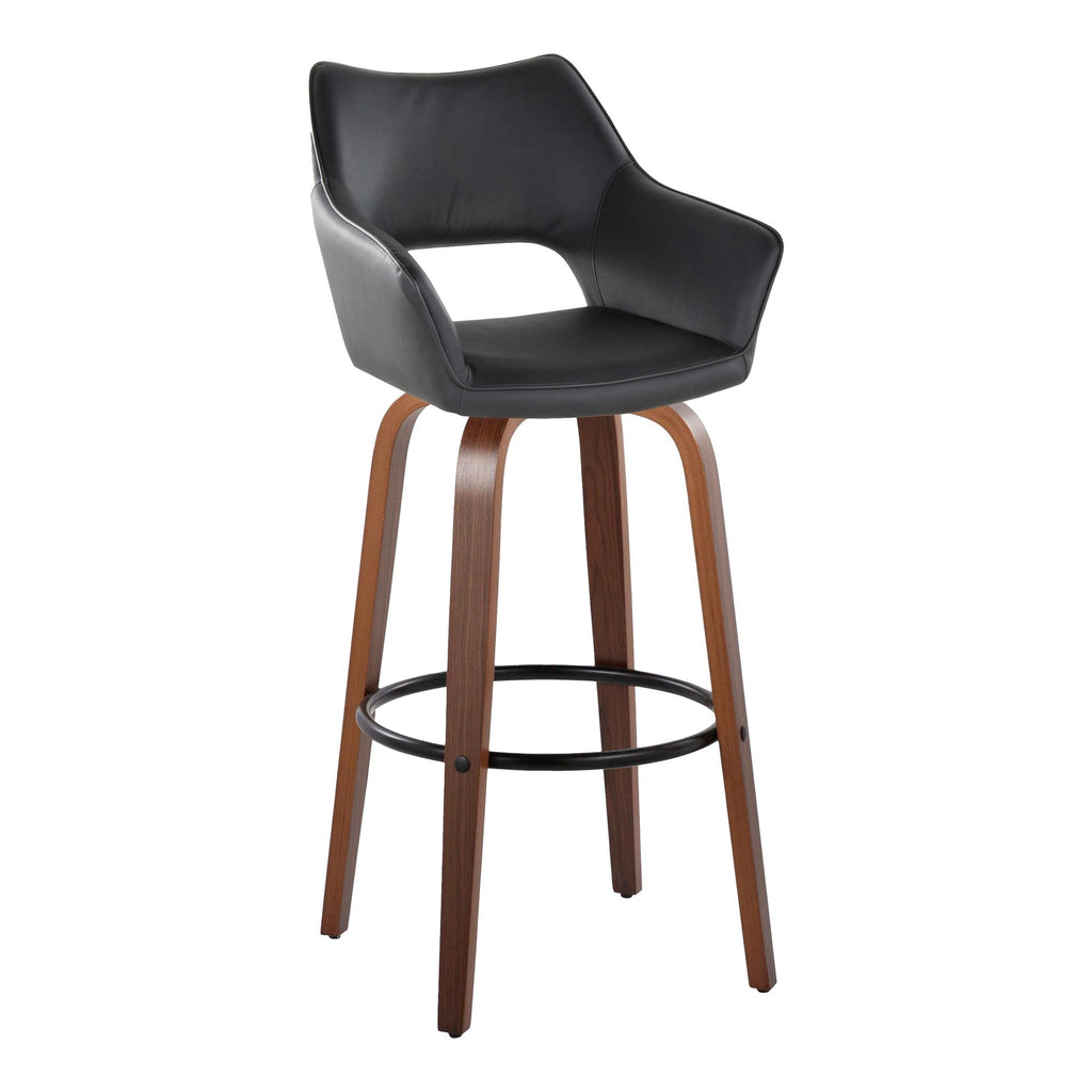 Mustang 30" Fixed-Height Barstool - Set of 2 - Walnut Wood, Black PU, Black Metal