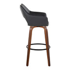 Mustang 30" Fixed-Height Barstool - Set of 2 - Walnut Wood, Black PU, Black Metal