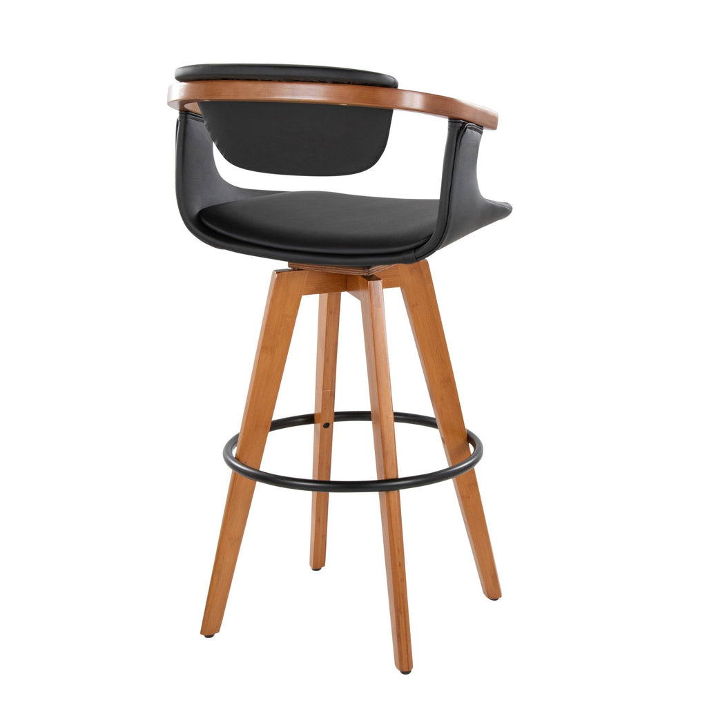 Oracle 29" Fixed-Height Barstool - Walnut Bamboo, Black PU, Black Metal