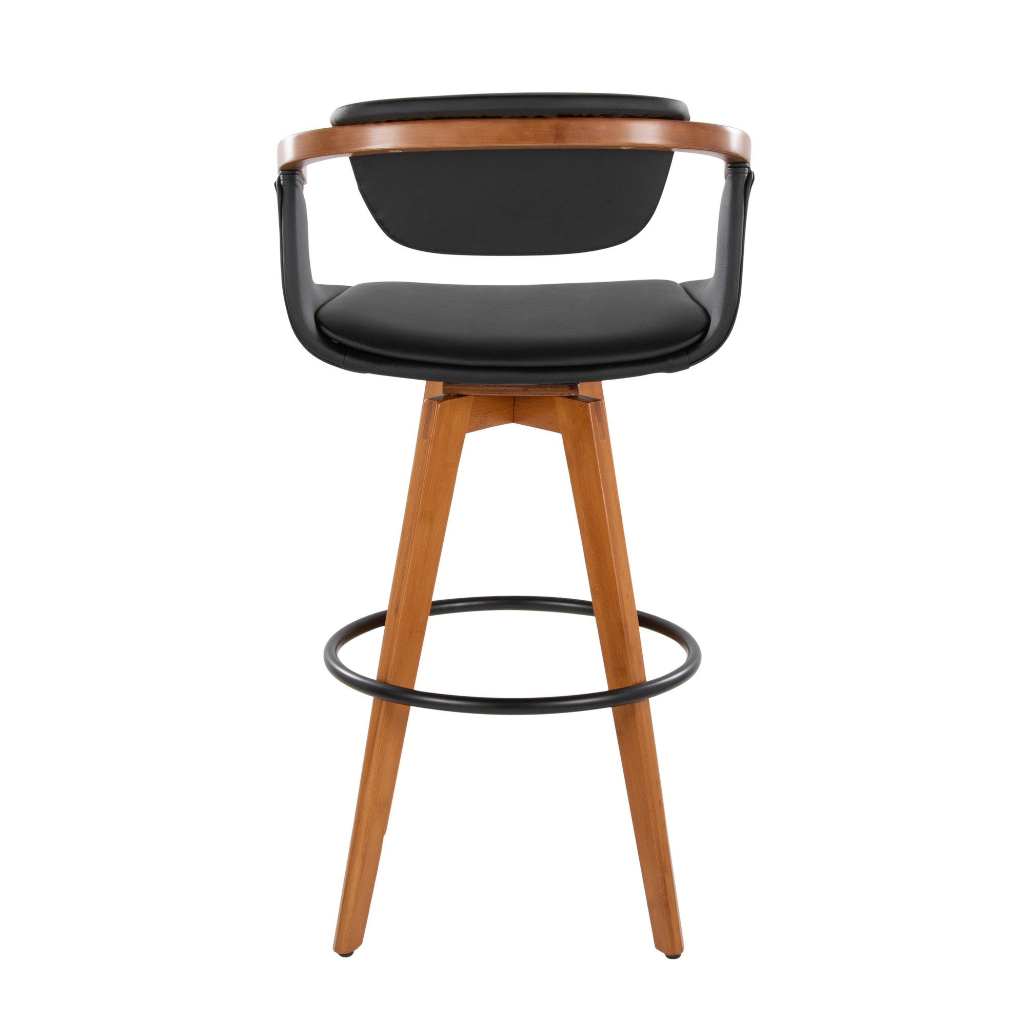 Oracle 29" Fixed-Height Barstool - Walnut Bamboo, Black PU, Black Metal