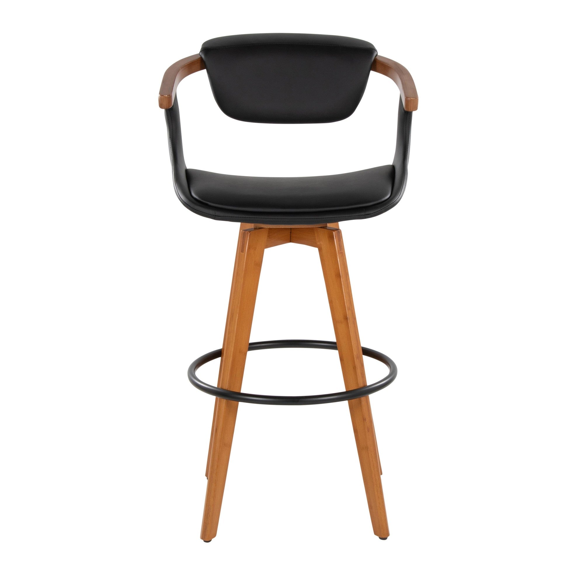 Oracle 29" Fixed-Height Barstool - Walnut Bamboo, Black PU, Black Metal