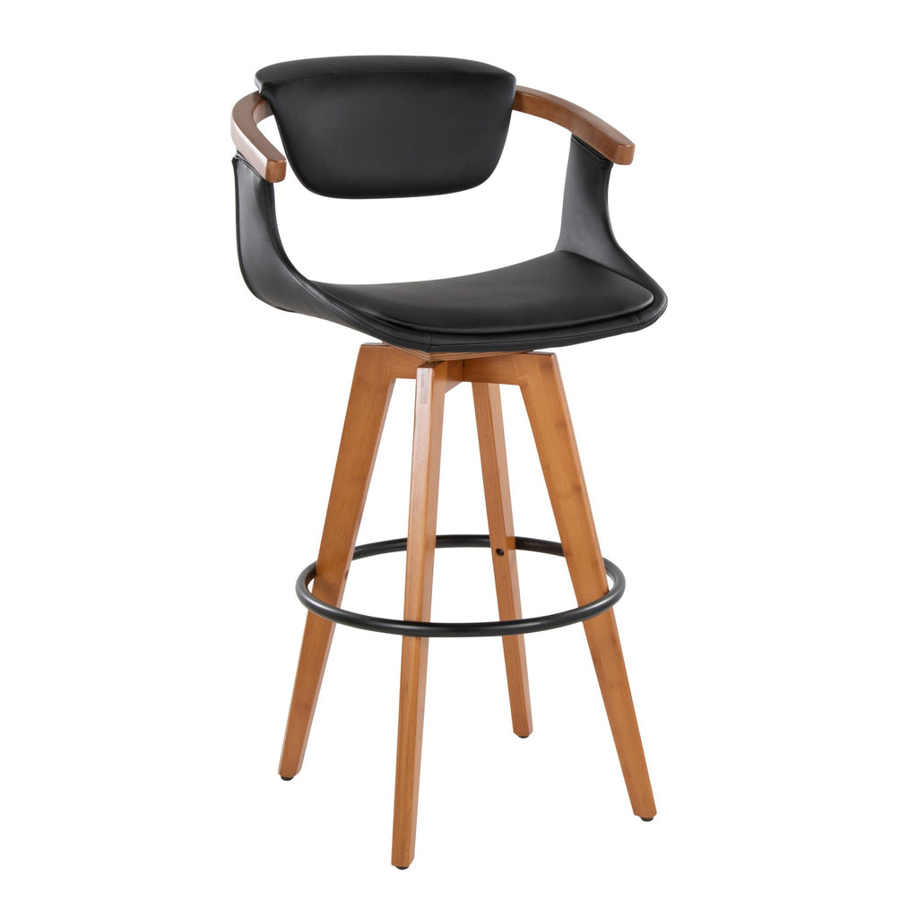 Oracle 29" Fixed-Height Barstool - Walnut Bamboo, Black PU, Black Metal