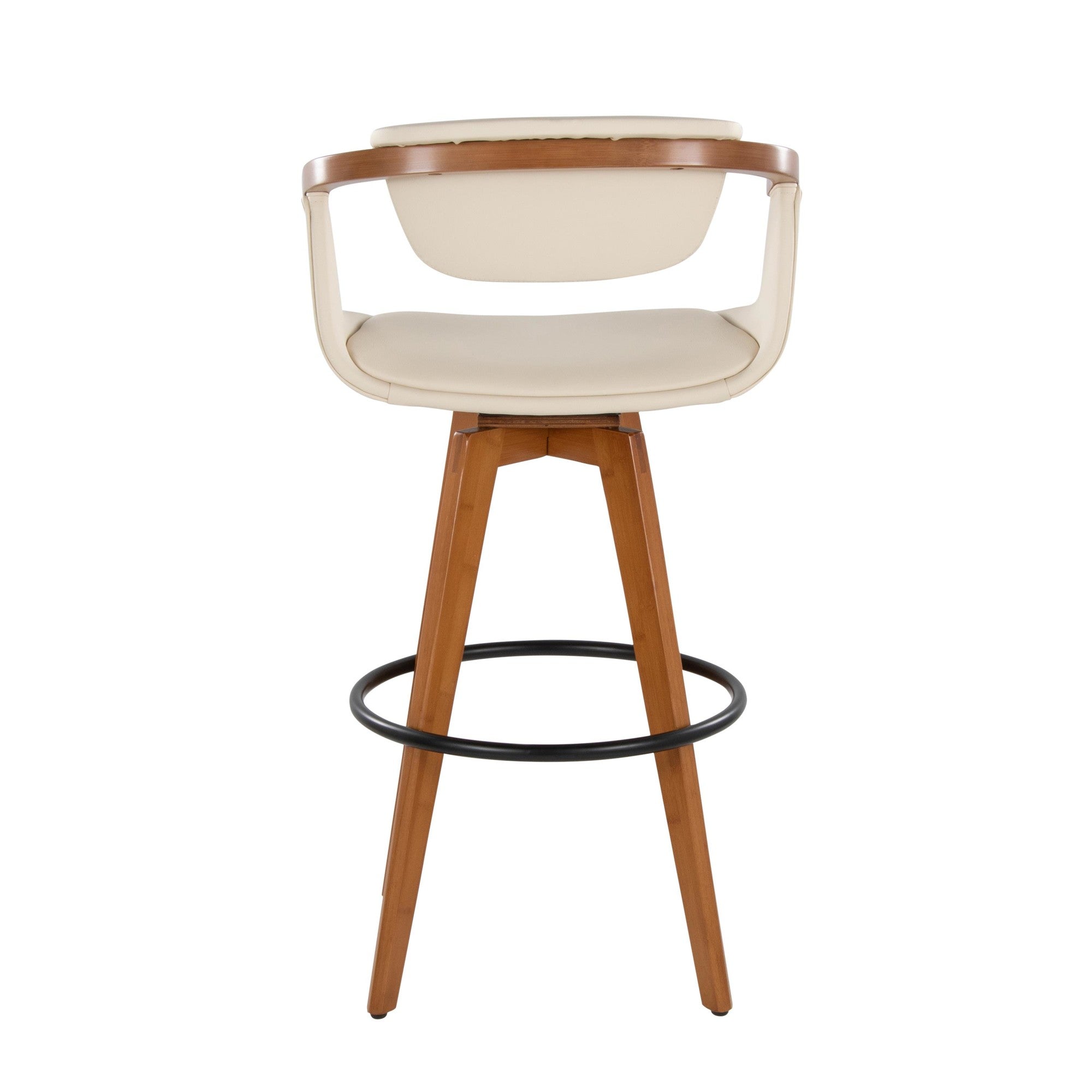 Oracle 29" Fixed-Height Barstool - Walnut Bamboo, Cream PU, Black Metal