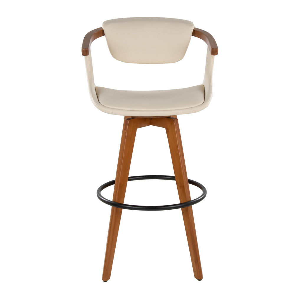 Oracle 29" Fixed-Height Barstool - Walnut Bamboo, Cream PU, Black Metal
