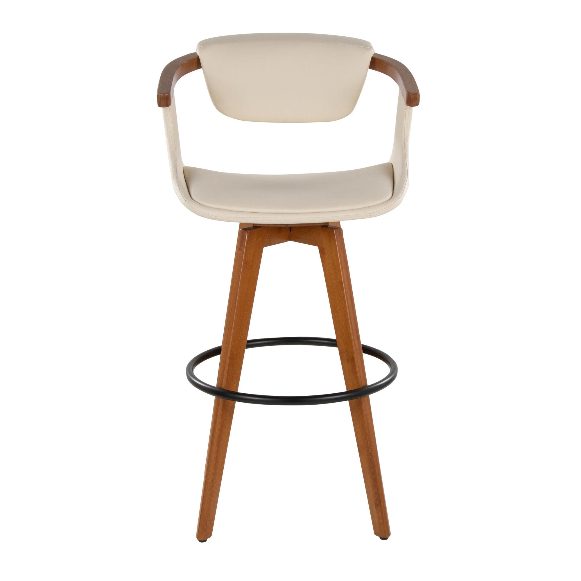 Oracle 29" Fixed-Height Barstool - Walnut Bamboo, Cream PU, Black Metal