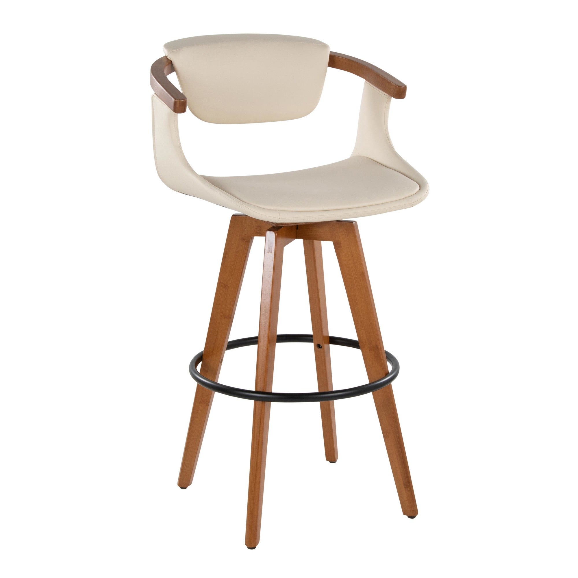 Oracle 29" Fixed-Height Barstool - Walnut Bamboo, Cream PU, Black Metal
