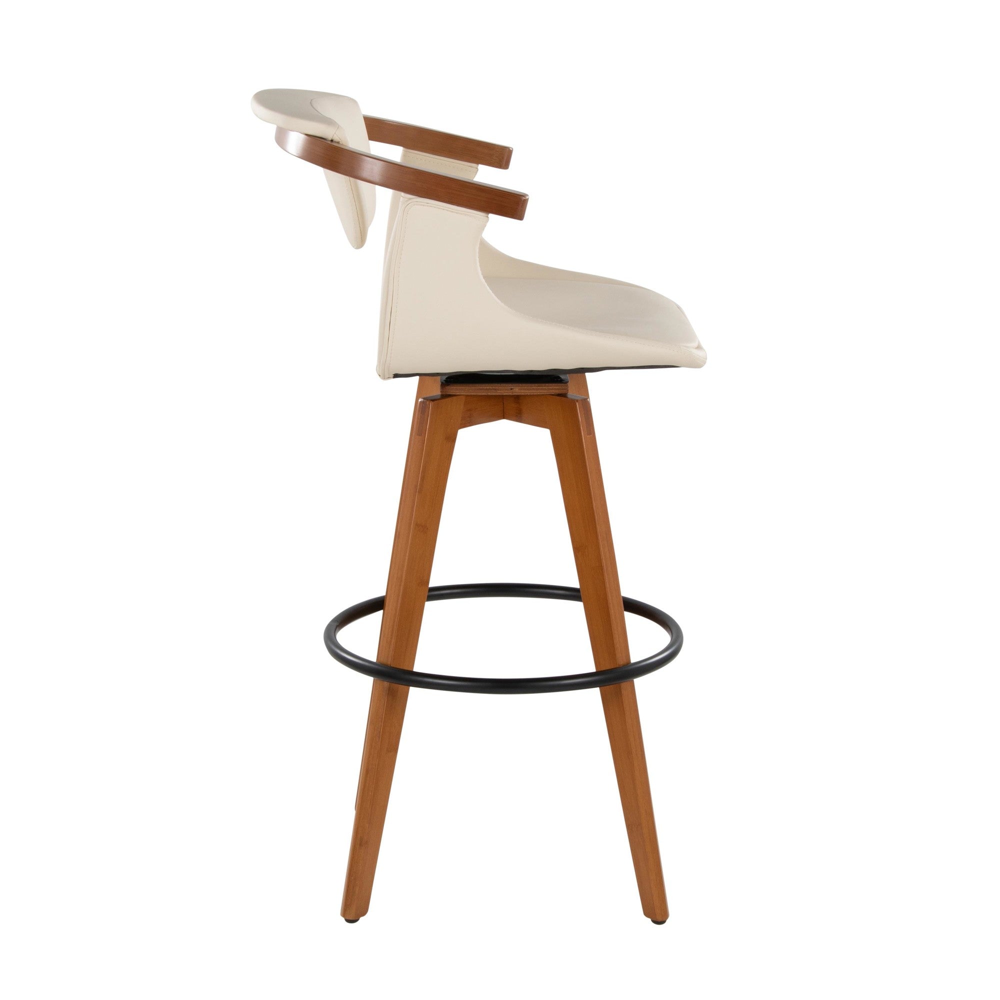 Oracle 29" Fixed-Height Barstool - Walnut Bamboo, Cream PU, Black Metal