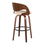 Pino 30" Fixed-Height Barstool - Set of 2 - Walnut Wood, Cream PU, Black Metal