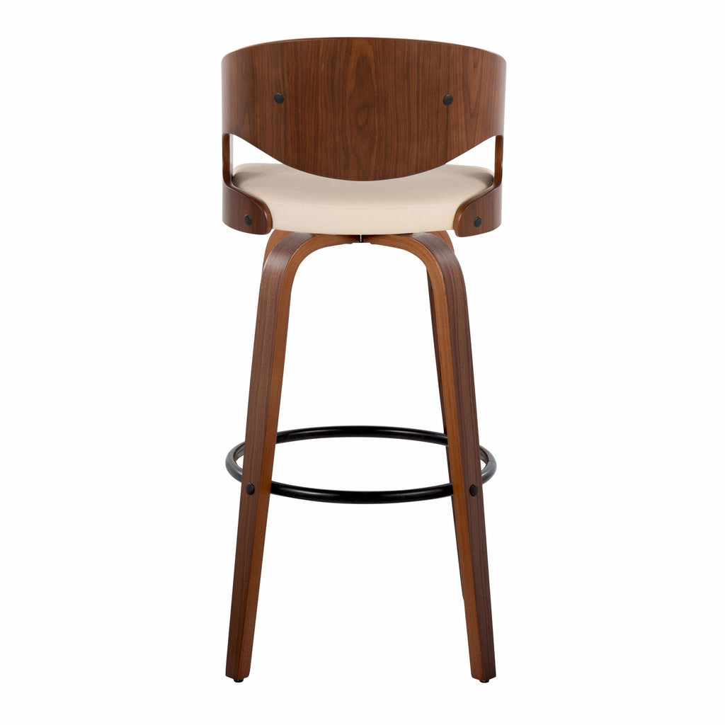 Pino 30" Fixed-Height Barstool - Set of 2 - Walnut Wood, Cream PU, Black Metal