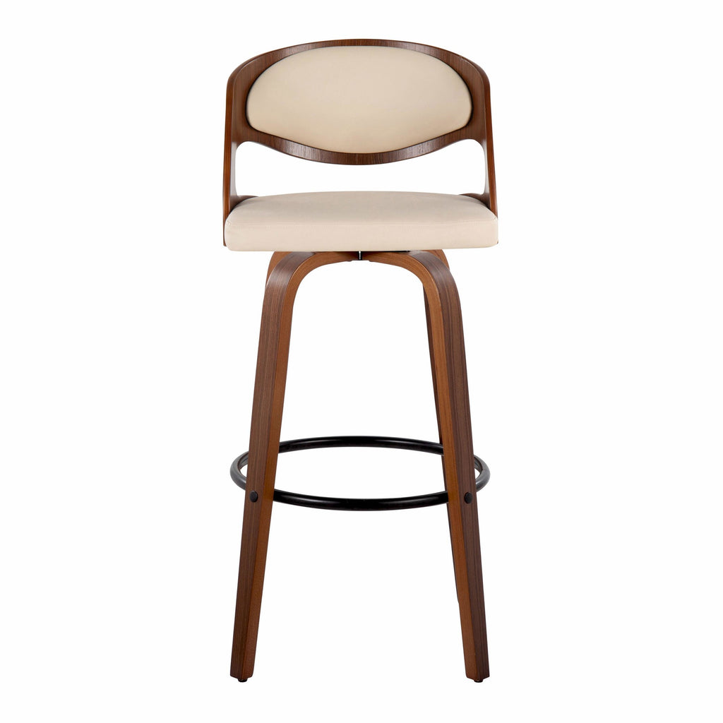 Pino 30" Fixed-Height Barstool - Set of 2 - Walnut Wood, Cream PU, Black Metal