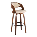 Pino 30" Fixed-Height Barstool - Set of 2 - Walnut Wood, Cream PU, Black Metal