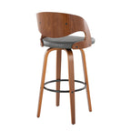 Pino 30" Fixed-Height Barstool - Set of 2 - Walnut Wood, Grey PU, Black Metal