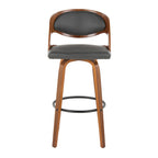 Pino 30" Fixed-Height Barstool - Set of 2 - Walnut Wood, Grey PU, Black Metal