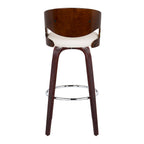 Pino 30" Fixed-Height Barstool - Set of 2 - Mahogany Wood, White PU, Chrome Metal