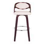 Pino 30" Fixed-Height Barstool - Set of 2 - Mahogany Wood, White PU, Chrome Metal