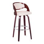 Pino 30" Fixed-Height Barstool - Set of 2 - Mahogany Wood, White PU, Chrome Metal